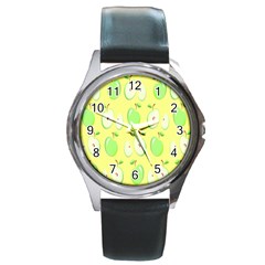 Apple Pattern Green Yellow Round Metal Watch by artworkshop