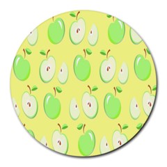 Apple Pattern Green Yellow Round Mousepads by artworkshop