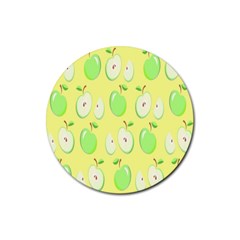 Apple Pattern Green Yellow Rubber Coaster (round) by artworkshop