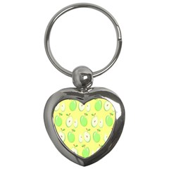 Apple Pattern Green Yellow Key Chain (heart) by artworkshop