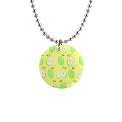 Apple Pattern Green Yellow 1  Button Necklace by artworkshop