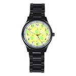 Apple Pattern Green Yellow Stainless Steel Round Watch Front