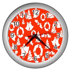 Orange Background Card Christmas  Wall Clock (silver) by artworkshop