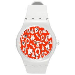 Orange Background Card Christmas  Round Plastic Sport Watch (m) by artworkshop