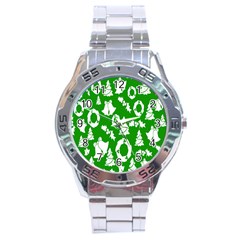 Green  Background Card Christmas  Stainless Steel Analogue Watch by artworkshop