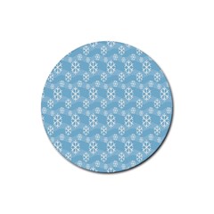 Snowflakes, White Blue Rubber Coaster (round) by nateshop