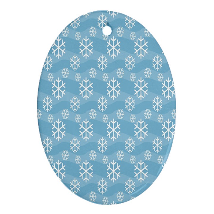 Snowflakes, White Blue Oval Ornament (Two Sides)