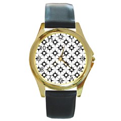 Star-white Triangle Round Gold Metal Watch