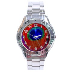 Peacock Plumage Fearher Bird Pattern Stainless Steel Analogue Watch