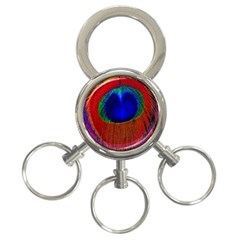 Peacock Plumage Fearher Bird Pattern 3-ring Key Chain