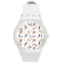 Cat Kitten Design Pattern Round Plastic Sport Watch (m)