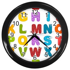 Vectors Alphabet Eyes Letters Funny Wall Clock (Black)