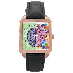 Brain Heart Balance Rose Gold Leather Watch  by Sapixe