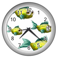 Fish Vector Green Wall Clock (silver)