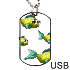 Fish Vector Green Dog Tag Usb Flash (two Sides)