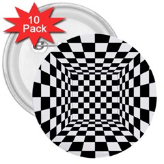 Black And White Chess Checkered Spatial 3d 3  Buttons (10 Pack)  by Sapixe