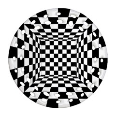 Black And White Chess Checkered Spatial 3d Ornament (round Filigree) by Sapixe