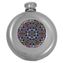 Tropical Blooming Forest With Decorative Flowers Mandala Round Hip Flask (5 Oz) by pepitasart