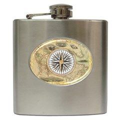Map Vintage Nautical Collage Hip Flask (6 Oz) by Sapixe