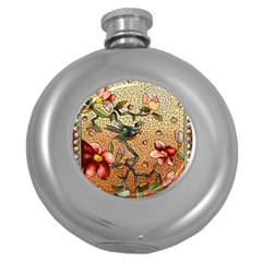 Flower Cubism Mosaic Vintage Round Hip Flask (5 Oz) by Sapixe