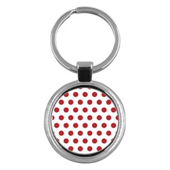 Polka-dots-white Red Key Chain (round)