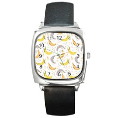 Seamless Stylish Pattern-with-fresh-yellow-bananas-background Square Metal Watch by Wegoenart