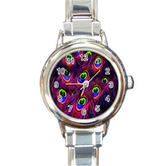 Peacock-feathers Round Italian Charm Watch by nateshop