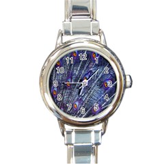 Peacock-feathers-blue Round Italian Charm Watch