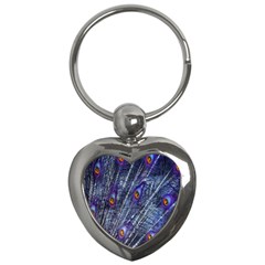 Peacock-feathers-blue Key Chain (heart) by nateshop