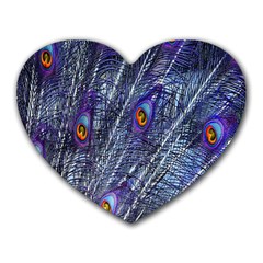 Peacock-feathers-blue Heart Mousepads by nateshop