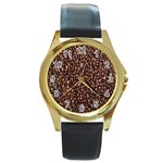 Coffee Beans Food Texture Round Gold Metal Watch Front