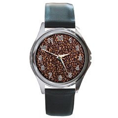 Coffee Beans Food Texture Round Metal Watch by artworkshop