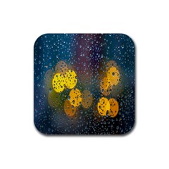 Bokeh Raindrops Window  Rubber Square Coaster (4 Pack) by artworkshop