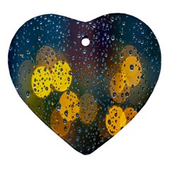 Bokeh Raindrops Window  Heart Ornament (two Sides)