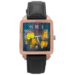 Bokeh Raindrops Window  Rose Gold Leather Watch  by artworkshop