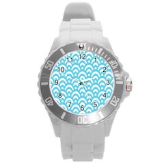  Waves Ocean Blue Texture Round Plastic Sport Watch (l) by artworkshop