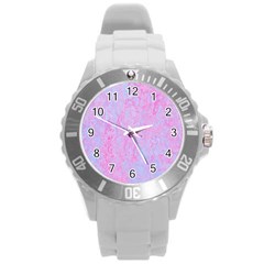  Texture Pink Light Blue Round Plastic Sport Watch (L)