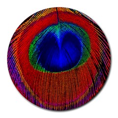 Red Peacock Plumage Fearher Bird Pattern Round Mousepads