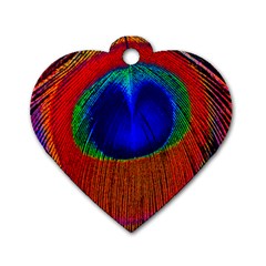 Red Peacock Plumage Fearher Bird Pattern Dog Tag Heart (two Sides)