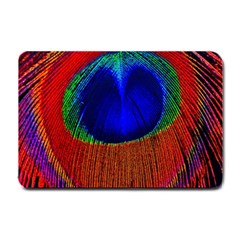 Red Peacock Plumage Fearher Bird Pattern Small Doormat  by Wegoenart