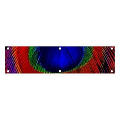 Red Peacock Plumage Fearher Bird Pattern Banner And Sign 4  X 1  by Wegoenart