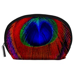 Red Peacock Plumage Fearher Bird Pattern Accessory Pouch (large) by Wegoenart