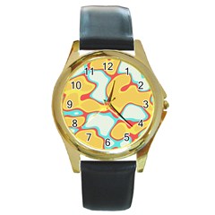 Retro Art Urban Grunge Pattern Round Gold Metal Watch