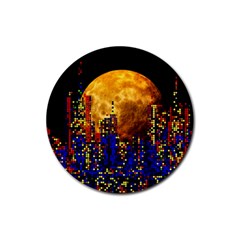 Skyline Frankfurt Abstract Moon Rubber Round Coaster (4 Pack)