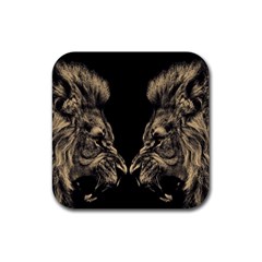 Animalsangry Male Lions Conflict Rubber Coaster (square)