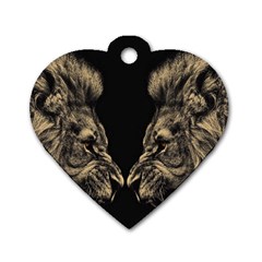 Animalsangry Male Lions Conflict Dog Tag Heart (one Side)