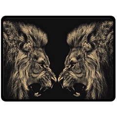 Animalsangry Male Lions Conflict Fleece Blanket (large)  by Jancukart