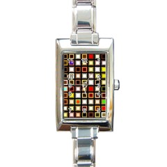 Squares-colorful-texture-modern-art Rectangle Italian Charm Watch