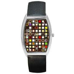 Squares-colorful-texture-modern-art Barrel Style Metal Watch