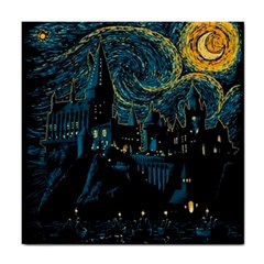 Cartoon Starry Night Vincent Van Gofh Tile Coaster
